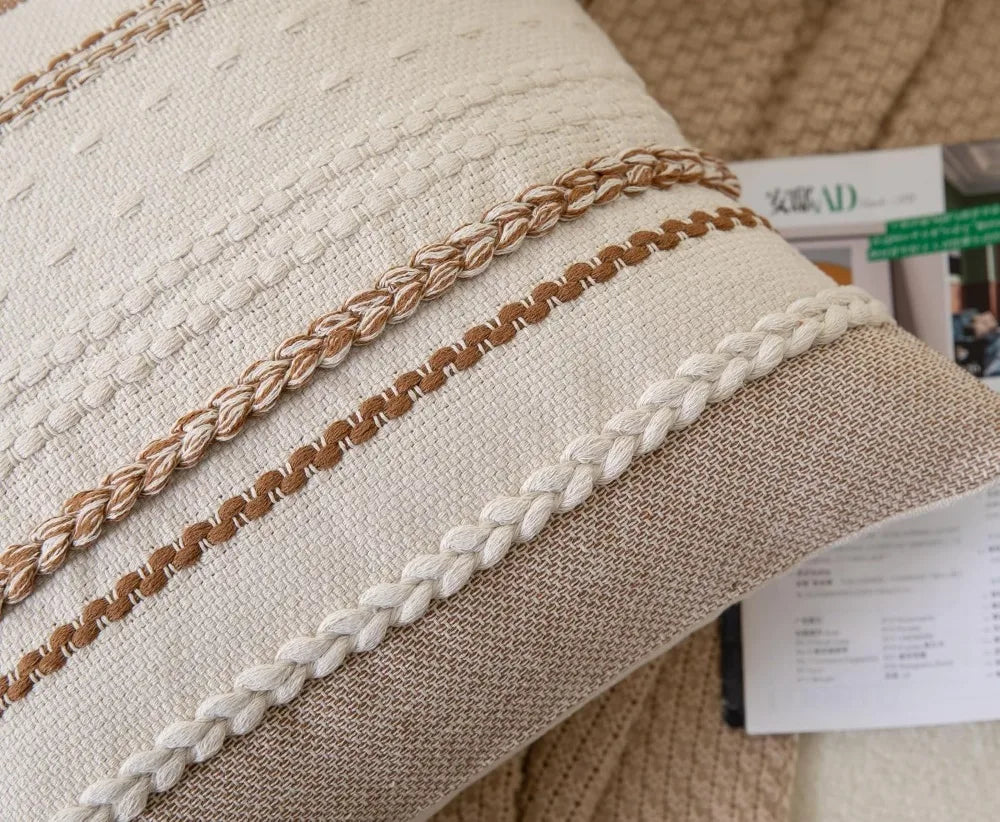 Boho Throw Pillow Covers 18x18 Inch Set of 2, Brown Textured Cover