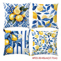 4pcs, Single-Sided Printing Pillow Covers, Deep Blue Lemon Illustration