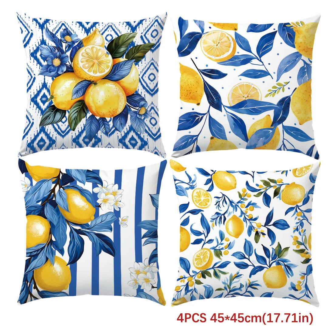 4pcs, Single-Sided Printing Pillow Covers, Deep Blue Lemon Illustration