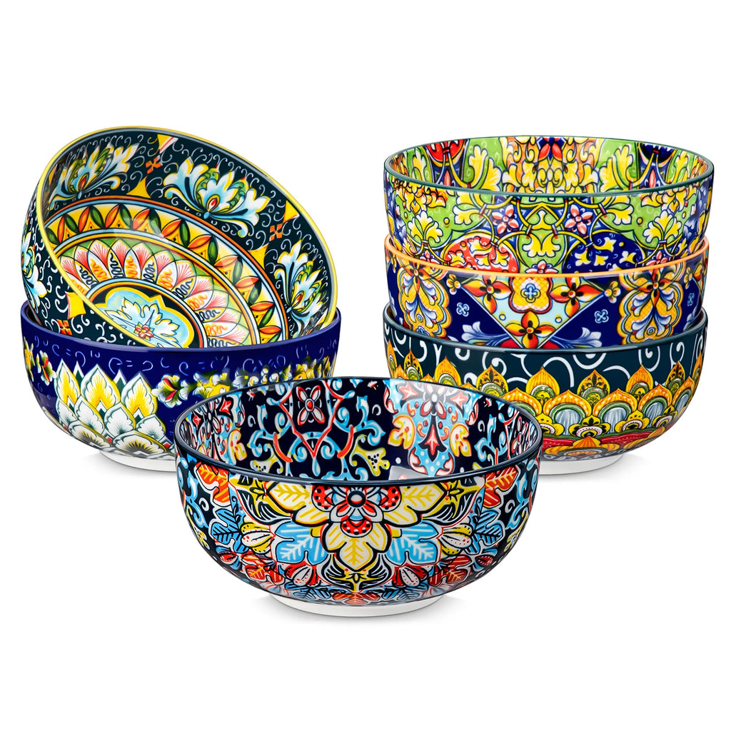 6/12 Piece Cereal Bowls Set 28 Oz Ceramic  Bohemian style