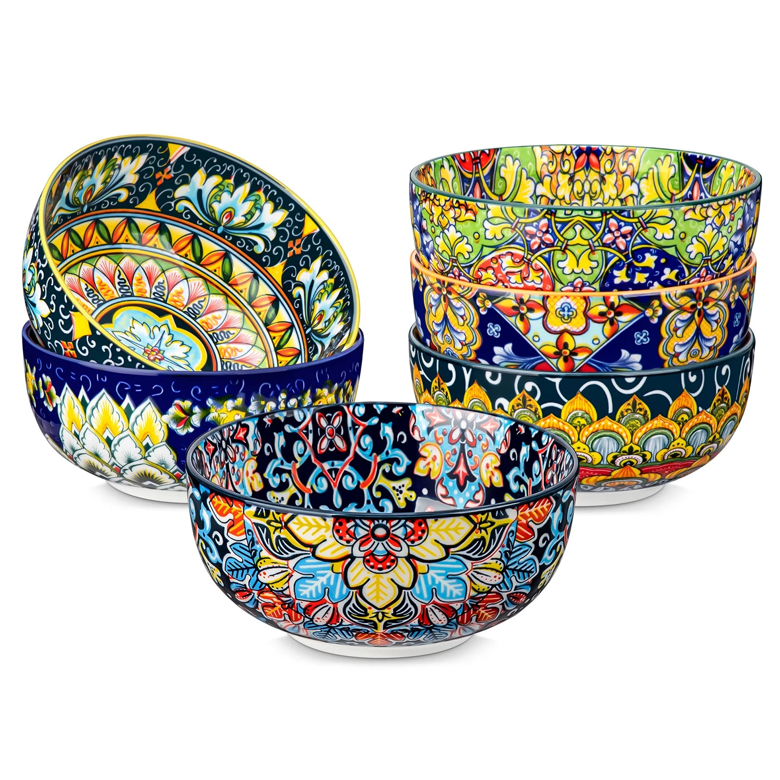 6/12 Piece Cereal Bowls Set 28 Oz Ceramic  Bohemian style