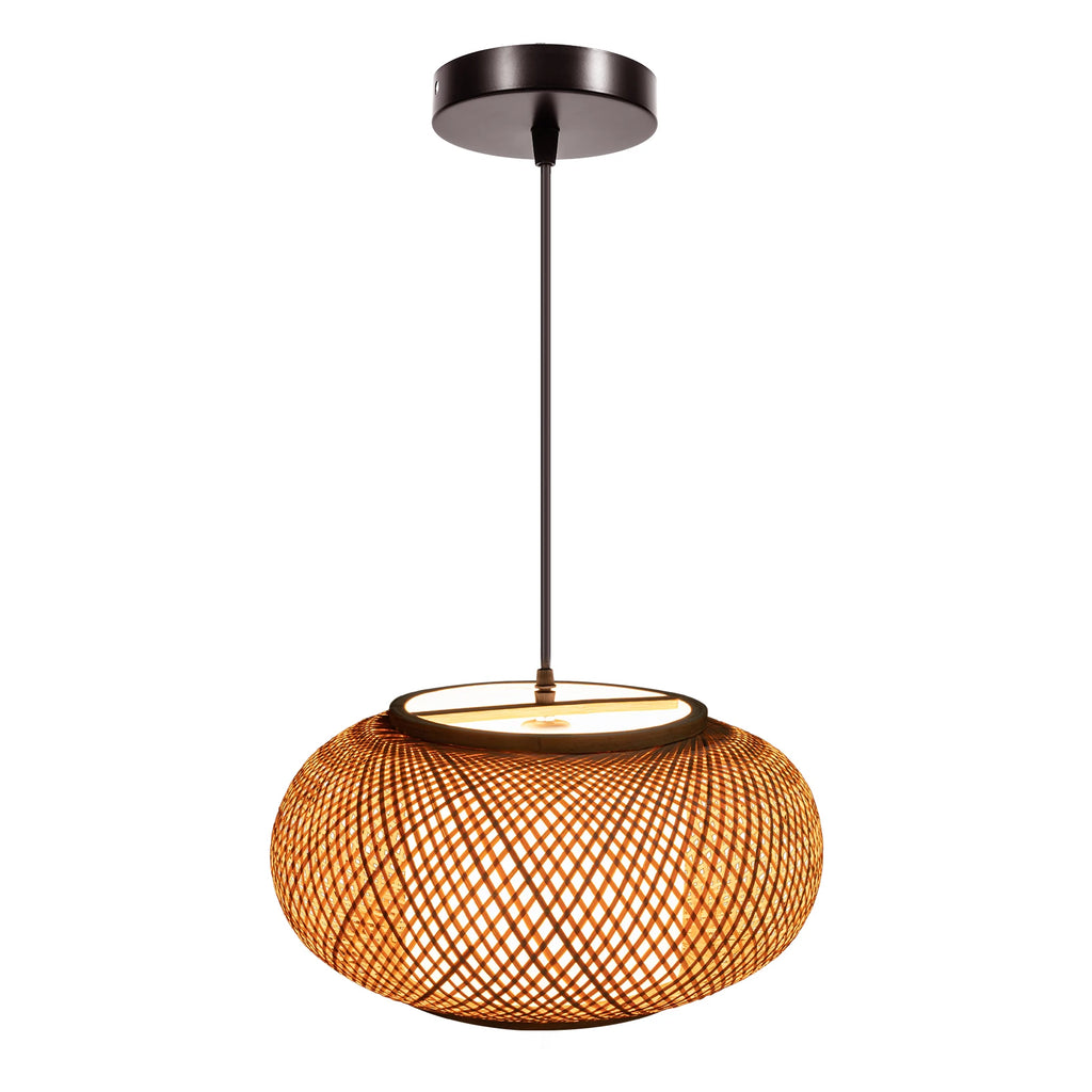 Boho Bamboo Rattan Pendant Light - Hand-Woven Wicker Chandelier