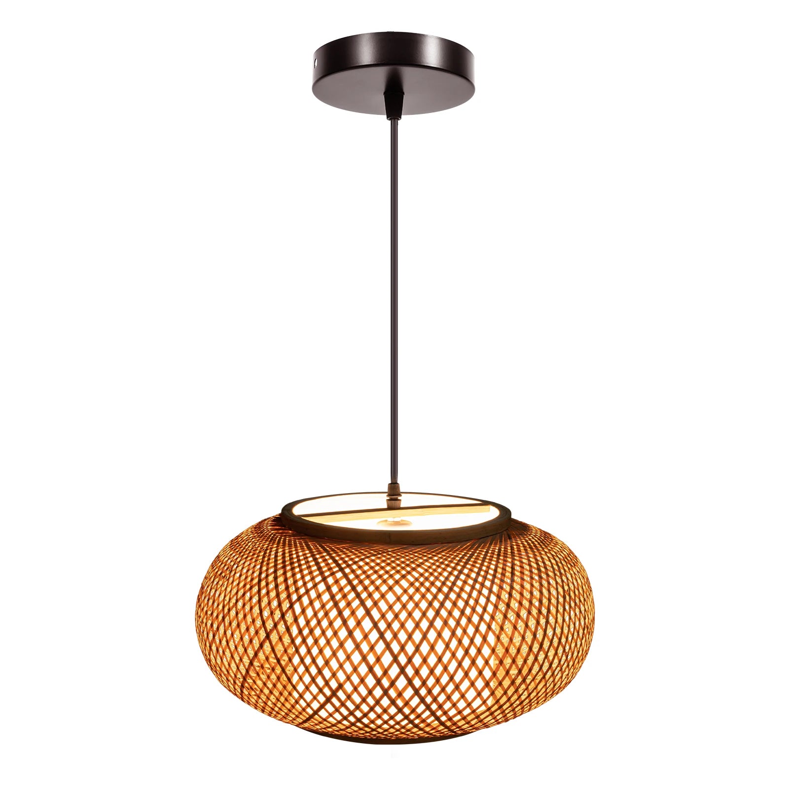 Boho Bamboo Rattan Pendant Light - Hand-Woven Wicker Chandelier