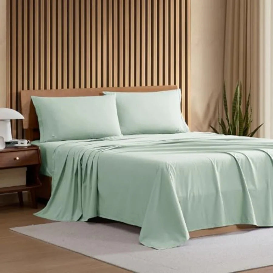 100% Cotton Percale 4-Piece Sheet Set All-Season Bedding, Oeko-Tex Certified, Soft Matte Finish