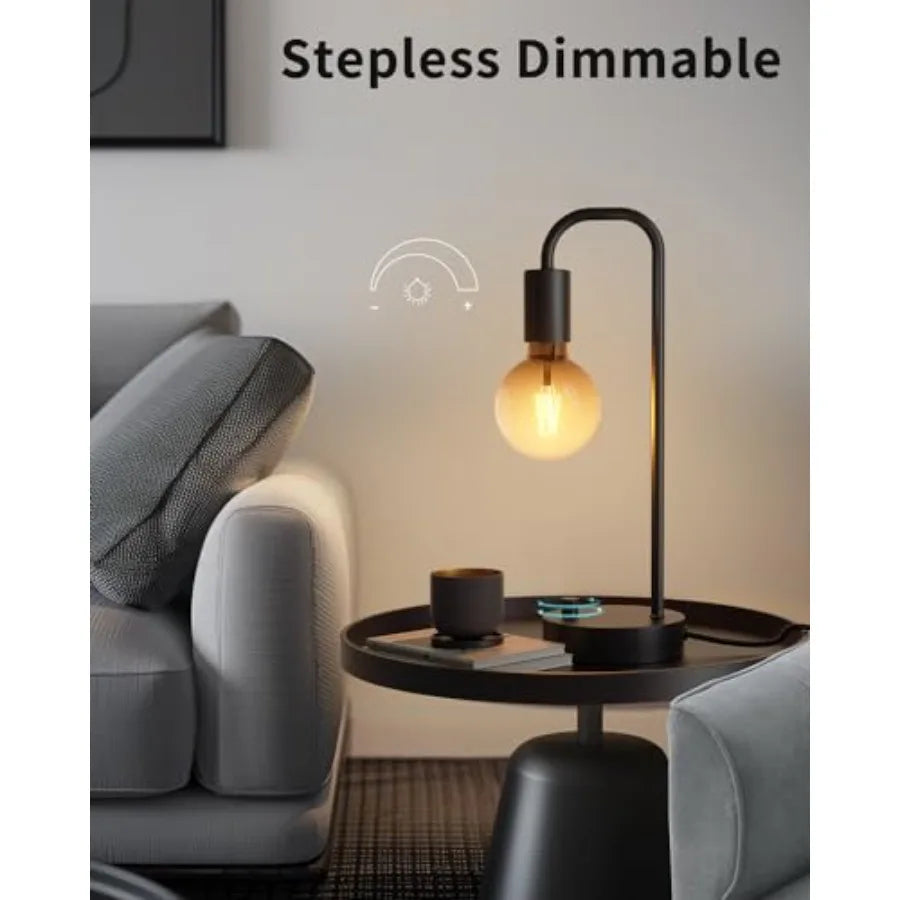 Industrial Table Lamp for Bedroom, Fully Dimmable Modern Bedside Lamps with 2700K Warm Light Bulb for Reading