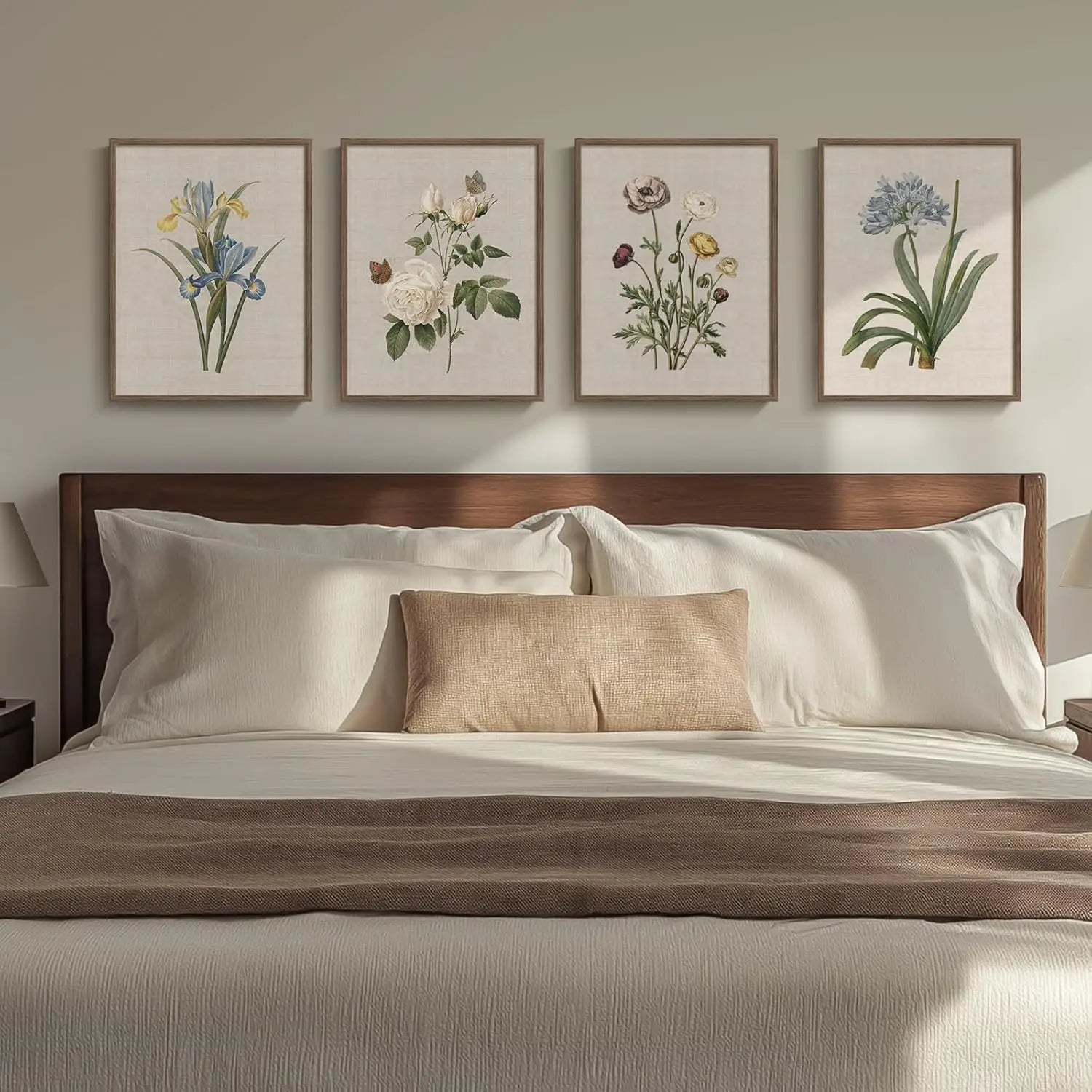 Framed Botanical Floral Wall Art 4 Piece Vintage Canvas Painting  11x14