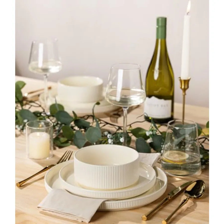 4 serve, 12 Pieces Porcelain Lightweight Plates and Bowls Sets, Scratch Resistant Oven, Microwave
