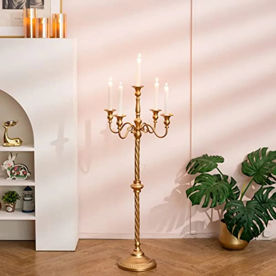 Gold Floor 5 Arm Tall Candelabra T Metal Taper