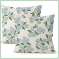 2 pk 18x18 Hydrangea Floral Pillow Covers Blue Green Linen