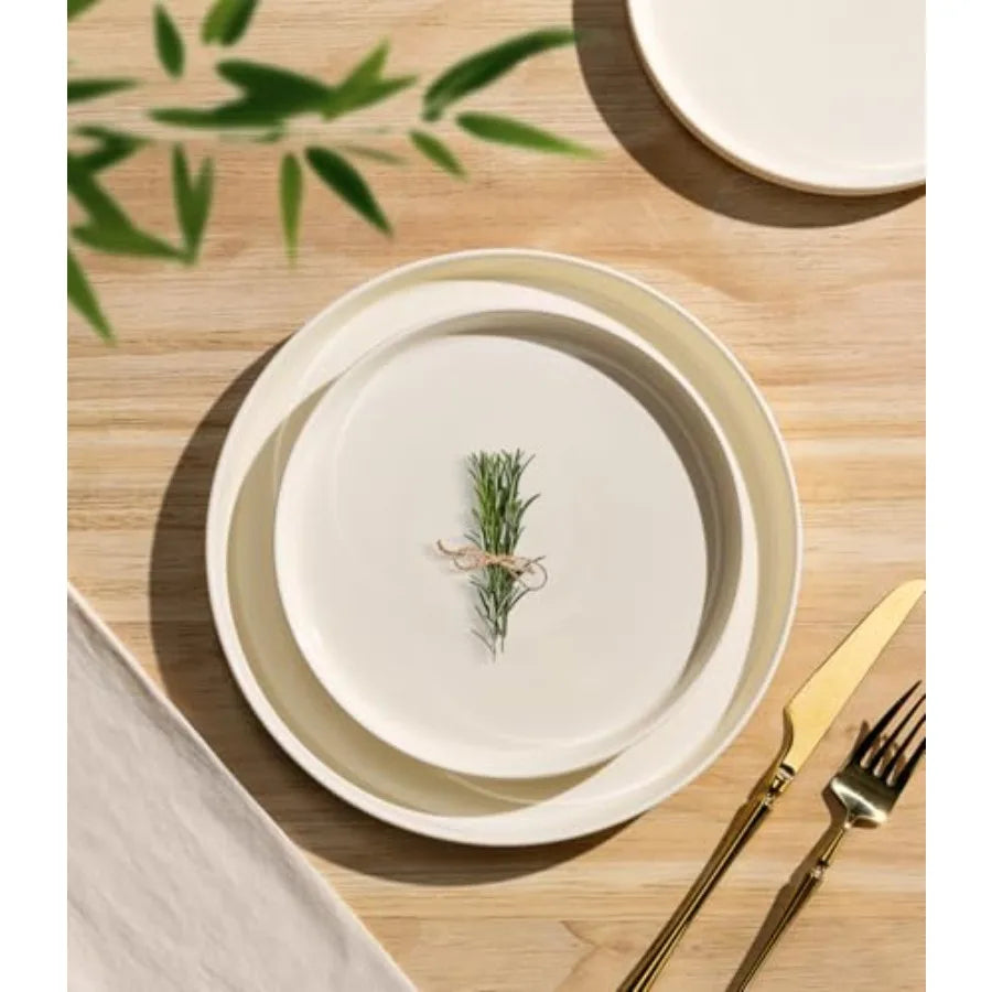 4 serve, 12 Pieces Porcelain Lightweight Plates and Bowls Sets, Scratch Resistant Oven, Microwave