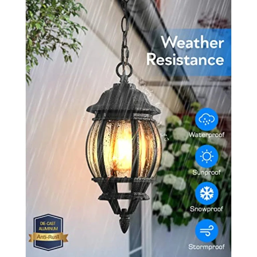 Black Outdoor Pendant Light Aluminum Hanging Exterior Lights with Waterproof Outdoor Ceiling Lights for Porch Anti-Rust