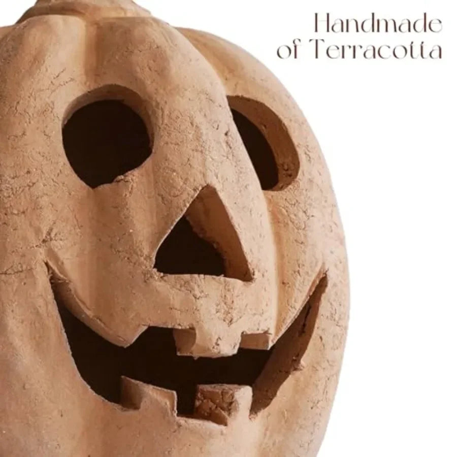 7.5"H Handmade Terracotta Pumpkin Jack O' Lantern Outdoor Indoor