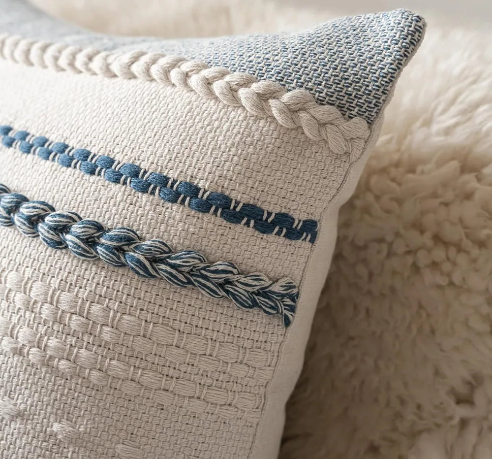 Blue Boho Throw Pillow Covers 18x18 Inch Set of 2, Textured Decorative Couch Cushion Cases for Farmhouse Home Decor