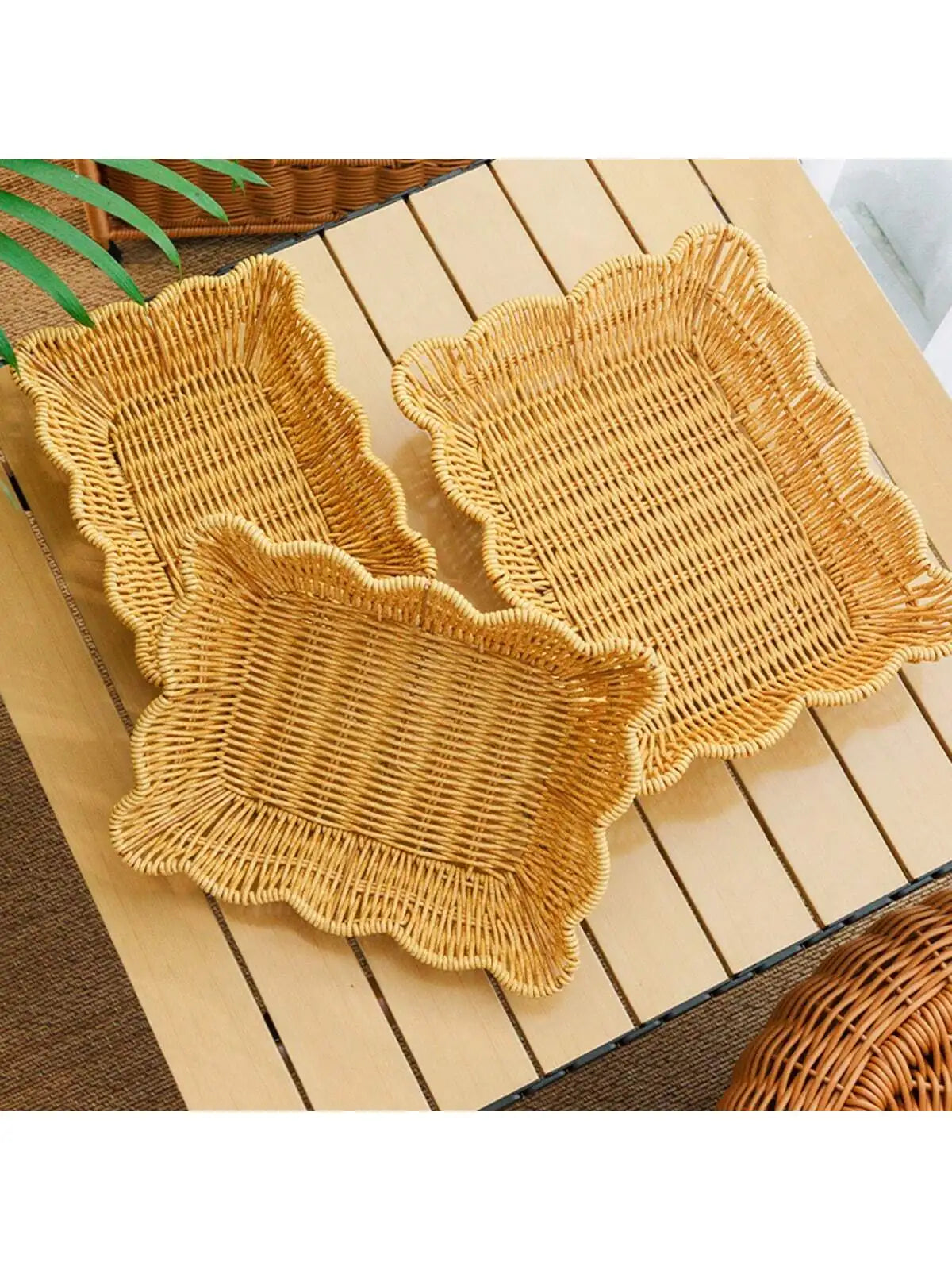 3pcs/1pc Handmade Woven Rattan Style Tray