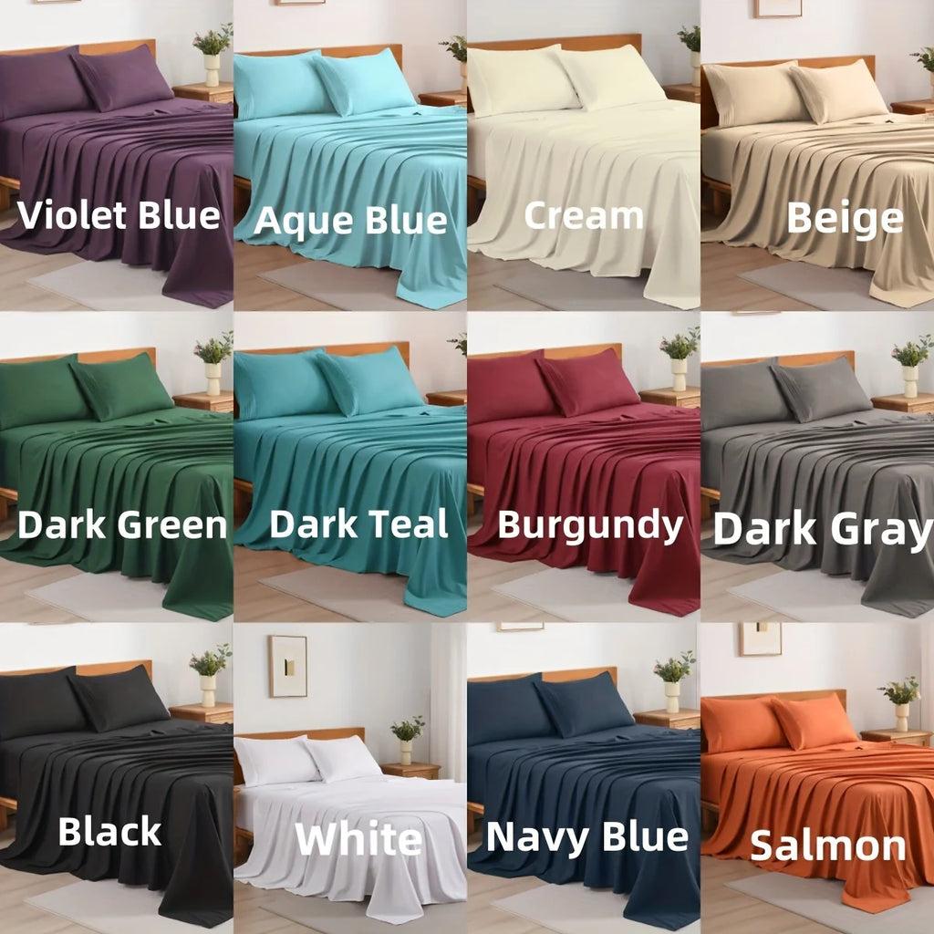 4pcs 120GSM Summer Cooling Bed Sheet Set18 Inch Deep Pockets - 1 Flat Sheet And 1 Fitted Sheet And 2 Pillowcases - Wrinkle Free And Easy Care TC1800