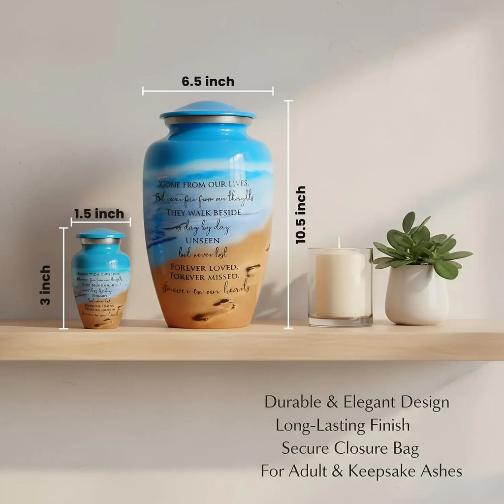 Eco-Friendly Ocean Blue Cremation Urn for Ashes for Humans with 1 Lg Urn (220 lbs), 4 Sm Urns & 2 Ash Pendants