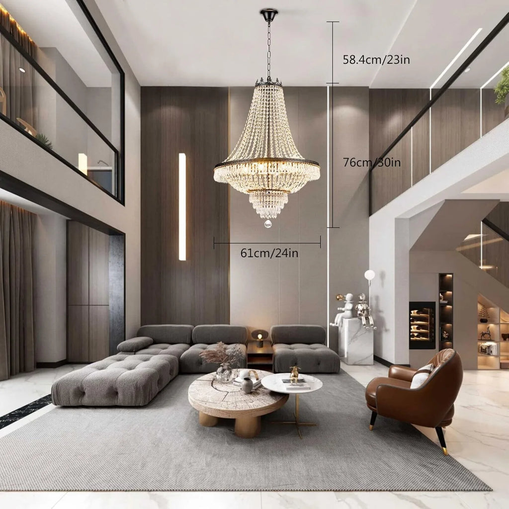 9-Light French Empire Modern Crystal Chandelier D24" × H30" Luxury Indoor Pendant Ceiling Lighting Fixture