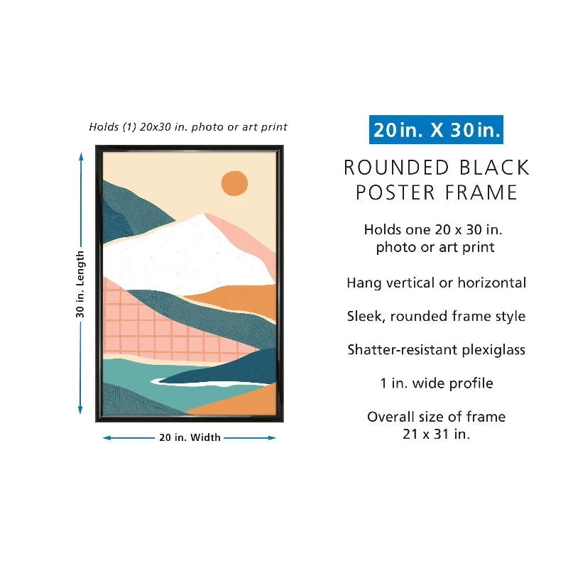 20x30 Picture Frame – Black Rounded Profile Wall Photo Frame