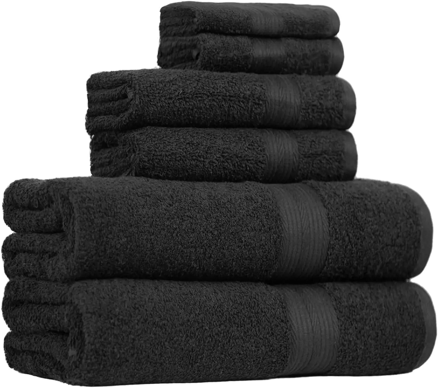 6 Piece Oversized 100% Cotton Bathroom Towel Set Fade Resistant Soft Absorbent 2 Bath 2 Hand 2 Washcloths Black