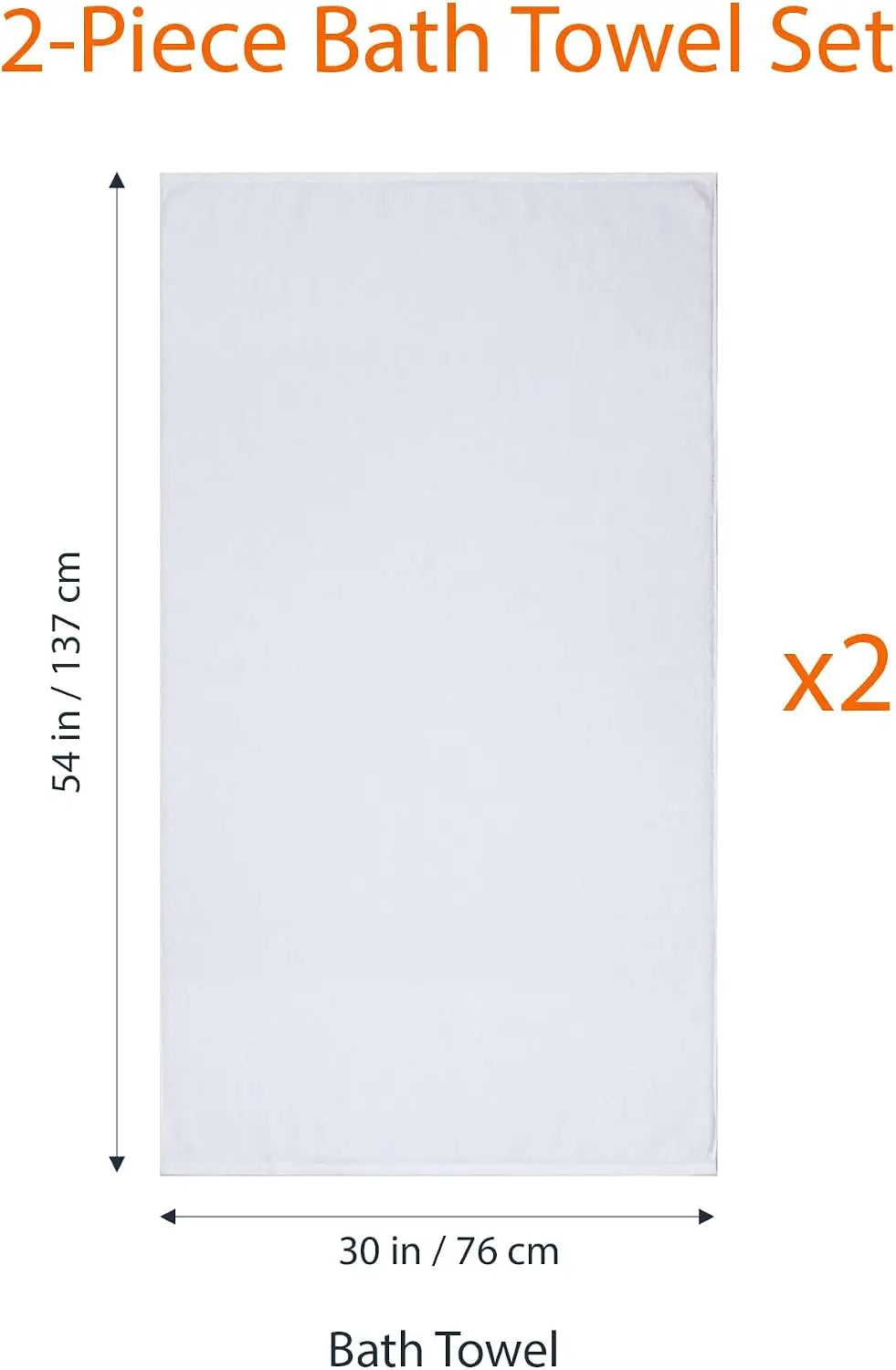 Quick-Dry Oversize Bath Towel 100% Cotton 54x30 Inches for Bathroom, White