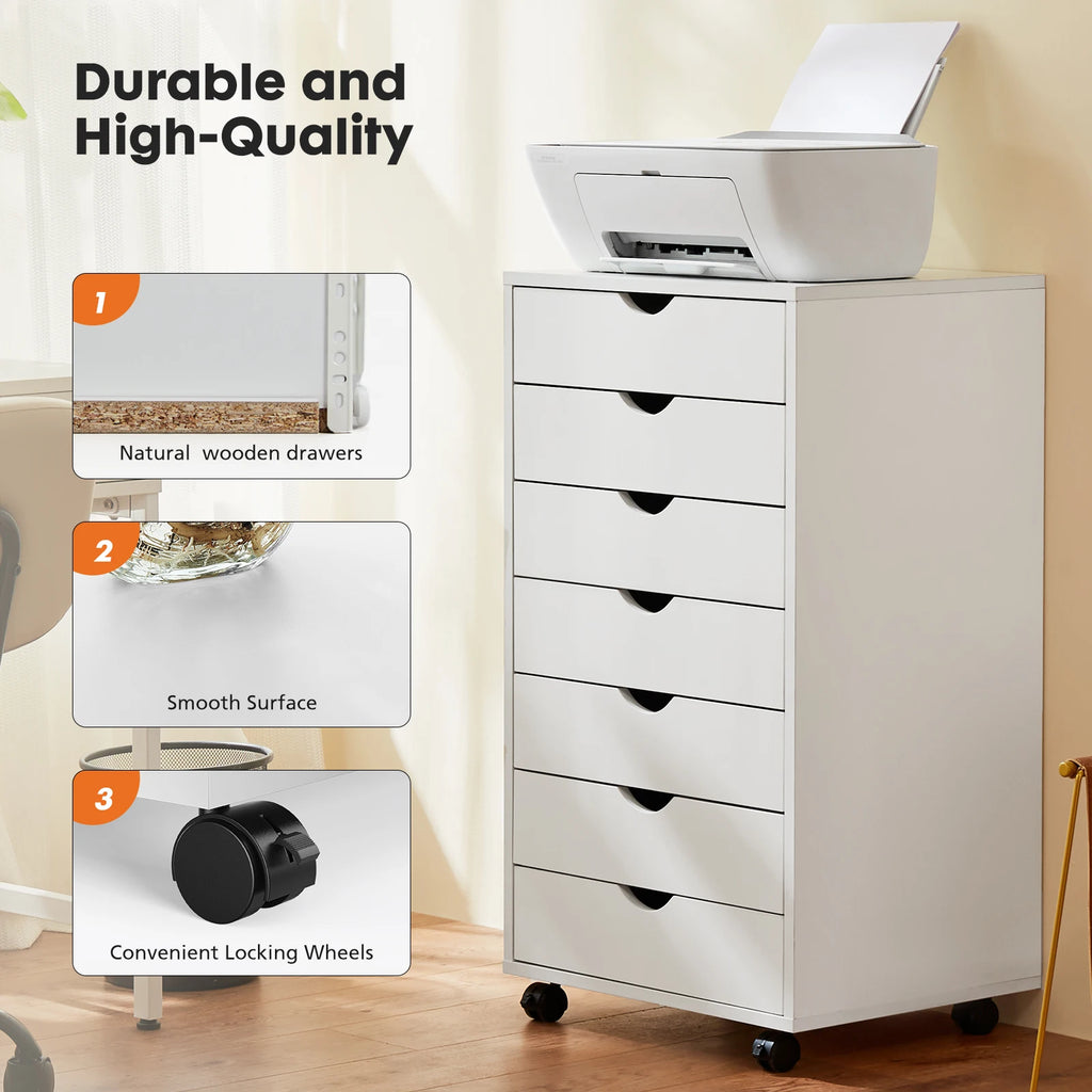 7 Drawer Chest Dressers Storage Cabinet Wooden  Mobile Cabinet Wheels