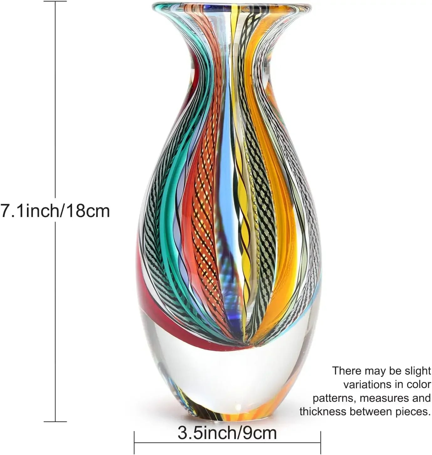 Pair Small Glass Vases Hand Blown Murano Style Art Glass Colored Canes Boho