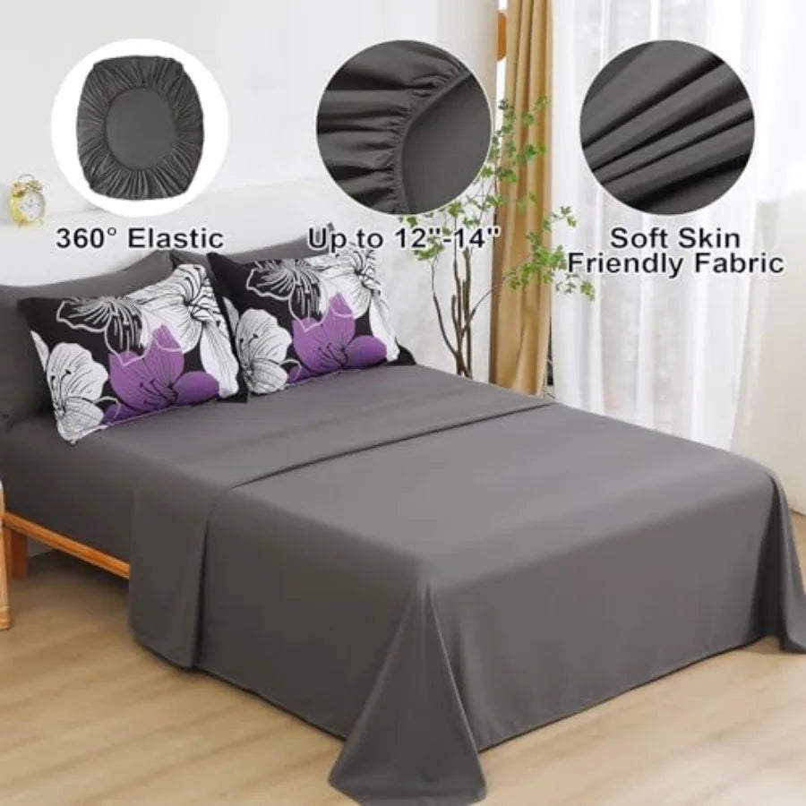 Floral Comforter Set Size, 7 Pieces Bed in a Bag Floral Comforter and Sheet Set, Soft Microfiber