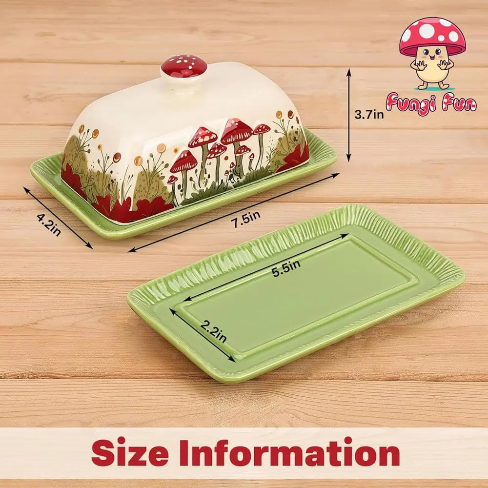 Cottagecore Mushroom Butter Dish with Lid - Vintage French-Style Covered Tray