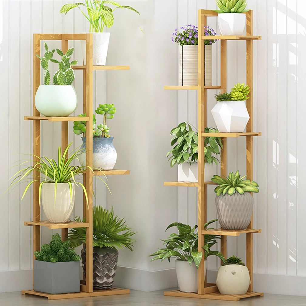 Vertically Bamboo Shelf Rack Plant Stand Display Fits Corner Indoor Outdoor