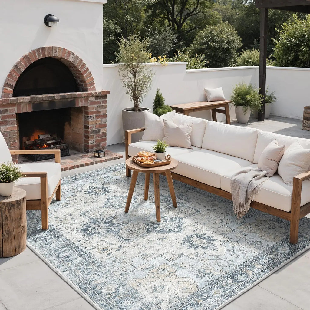 Boho Indoor Outdoor Rug 5x8 ft Waterproof Non-Shedding Easy Clean Washable Patio Mat
