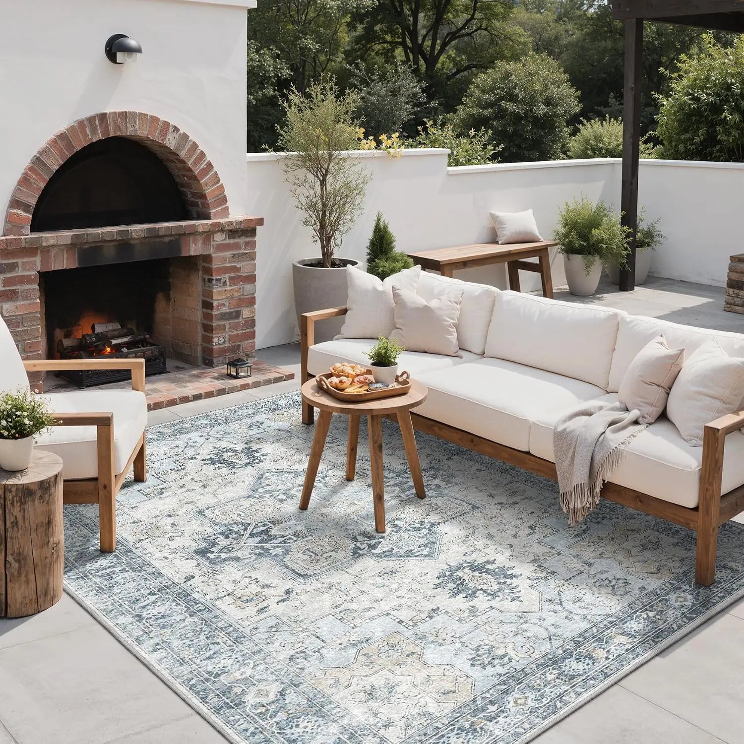 Boho Indoor Outdoor Rug 5x8 ft Waterproof Non-Shedding Easy Clean Washable Patio Mat