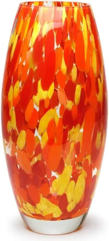 Hand Blown Orange Yellow Confetti Art Glass Vase Murano Style For Flower Decor