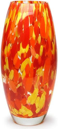 Hand Blown Orange Yellow Confetti Art Glass Vase Murano Style For Flower Decor