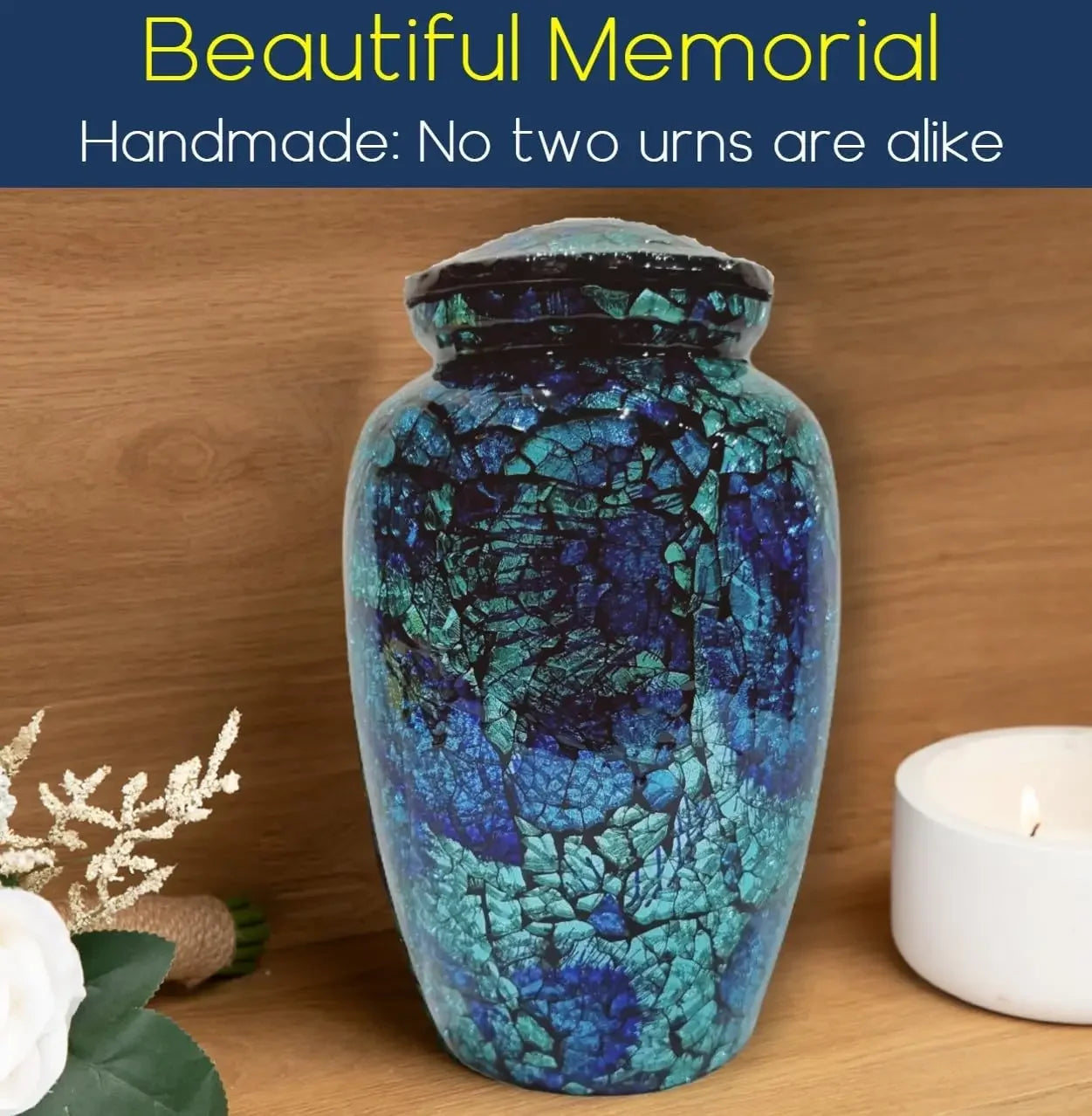 Handmade Mosaic Glass Cremation Urn   Large Adult Size