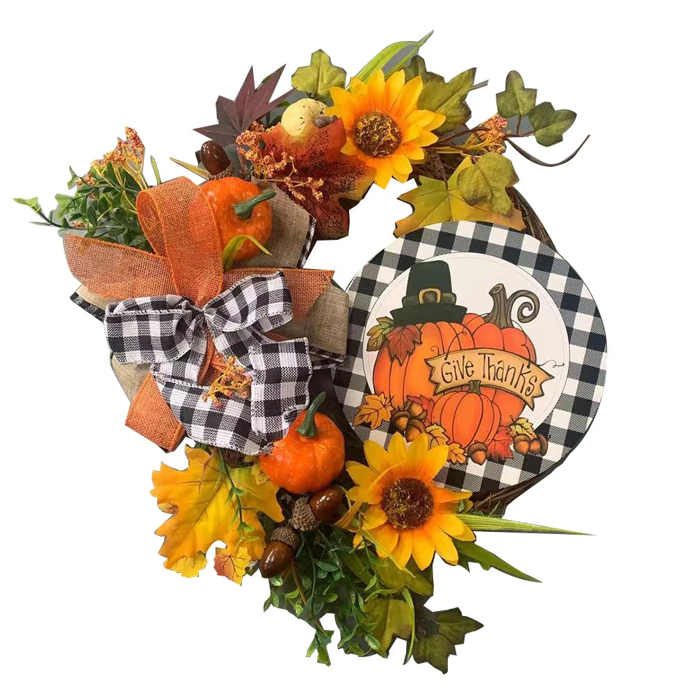 40cm Artificial Garland Pumpkin Wreath Door Hanger Autumn Wreath