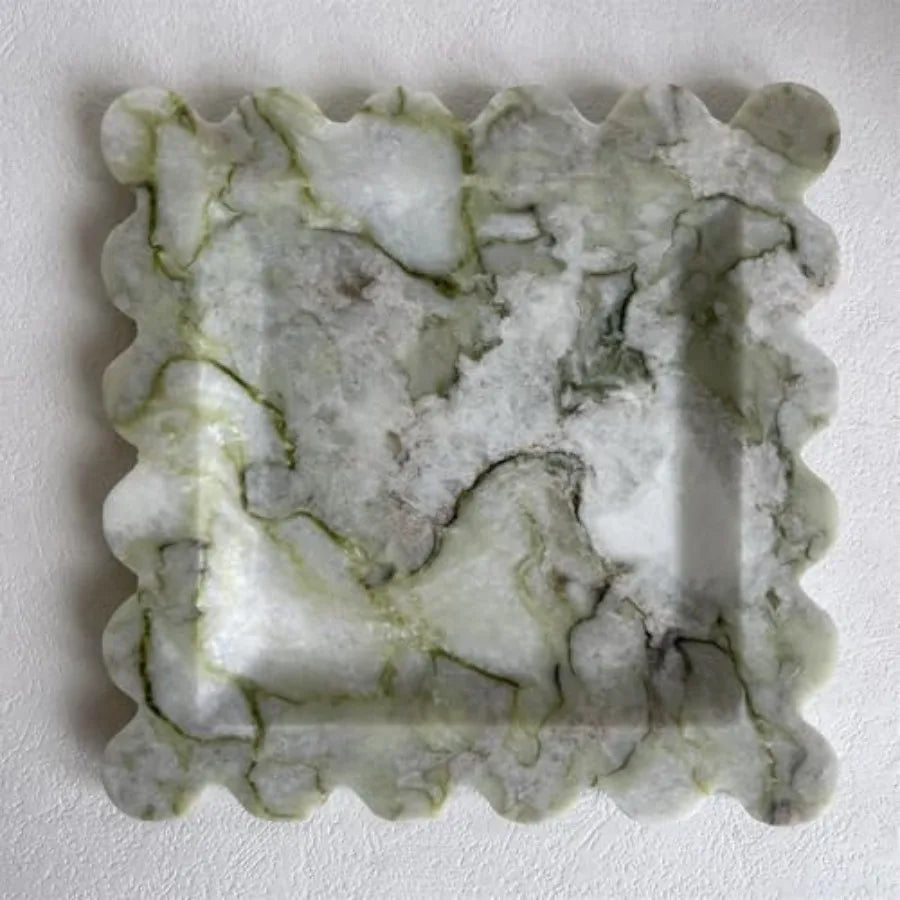 Vintage Natural Marble Tray Scalloped Tray Handmade Storage Dish