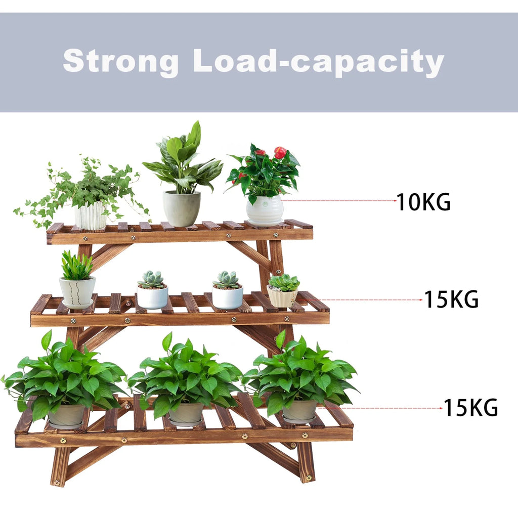 3 Tier Ladder Shelf Wood Plant Stand for Garden Balcony