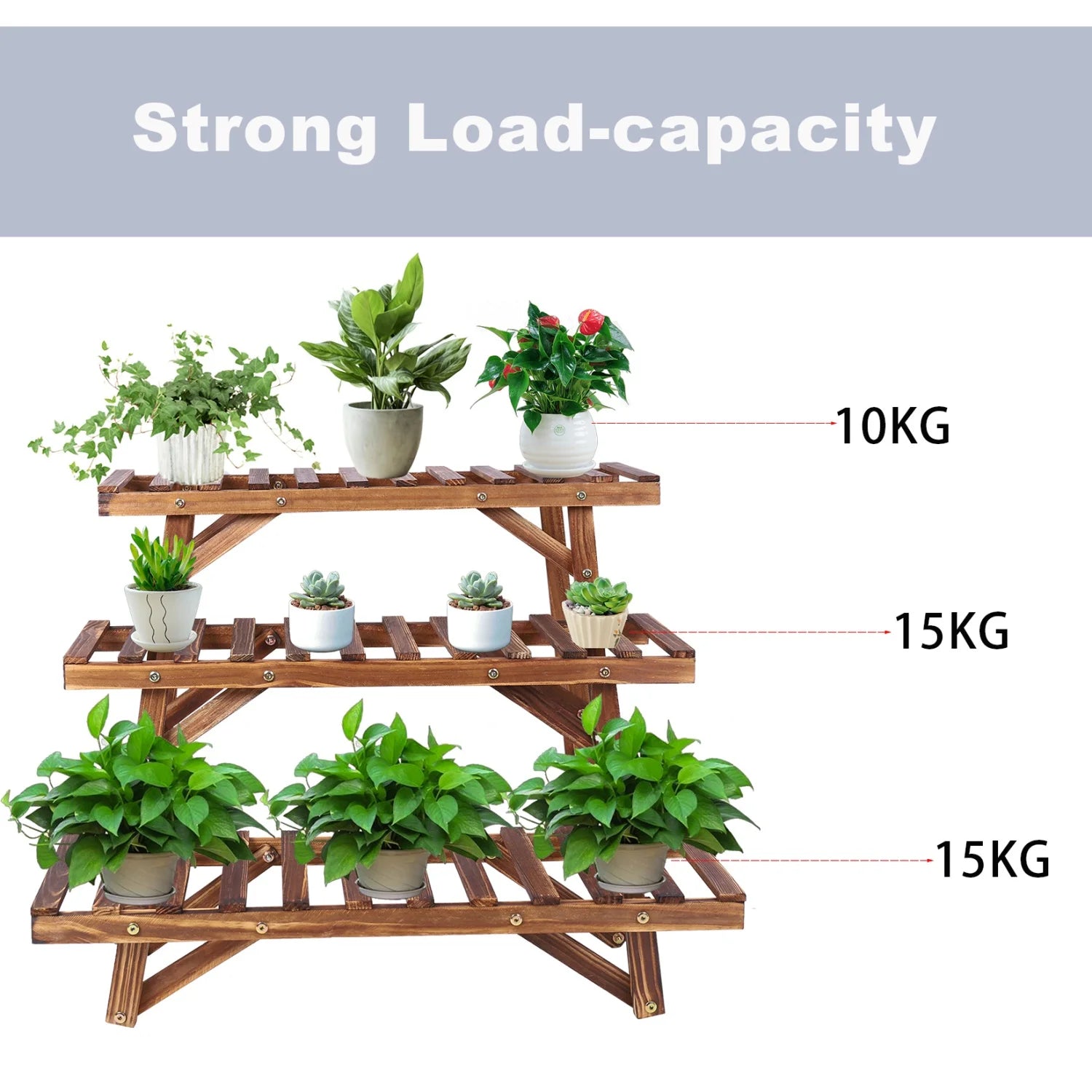3 Tier Ladder Shelf Wood Plant Stand for Garden Balcony