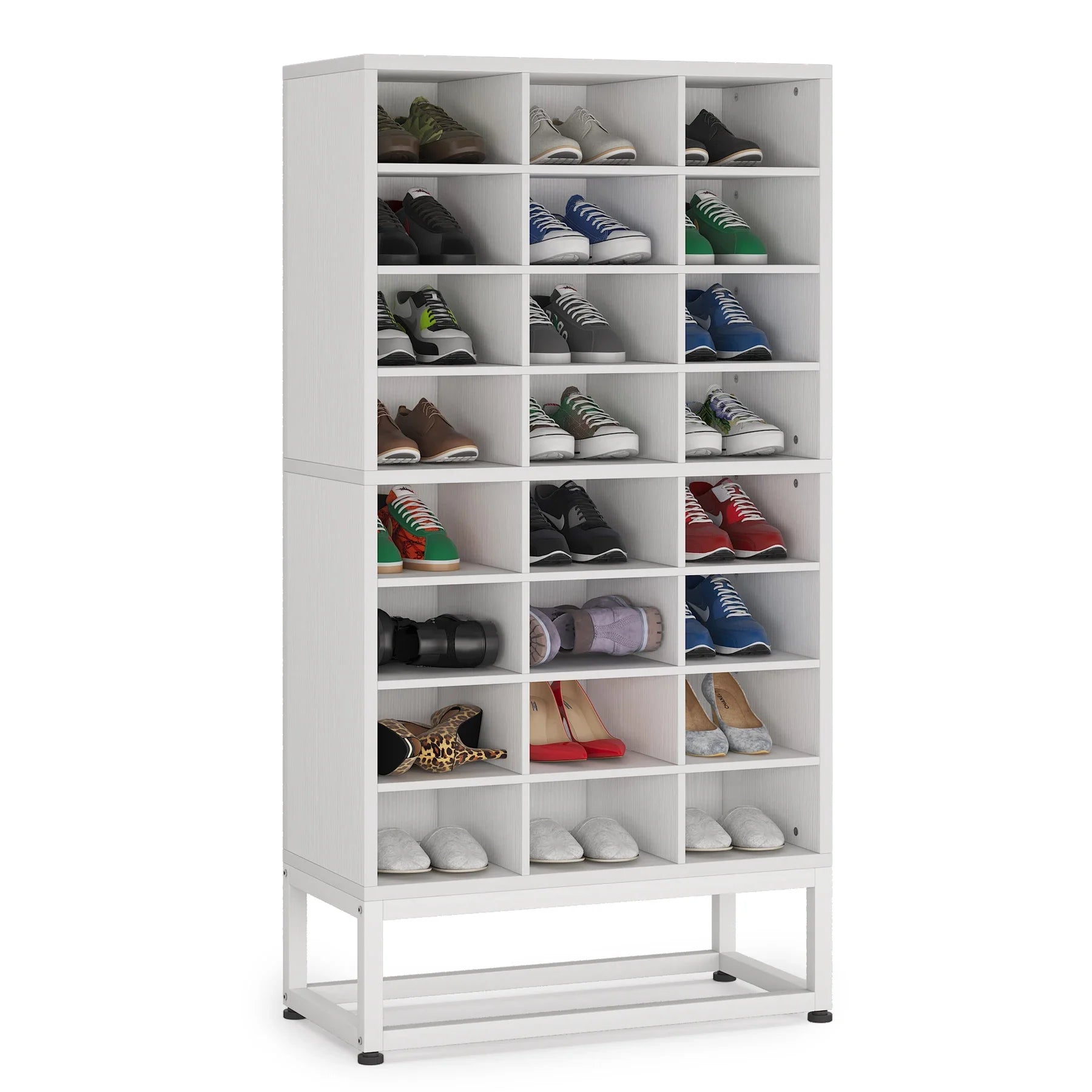 Wooden Shoe Cabinet 8-Tier Display Shelf Rack Stand White Wood Cube Shelf