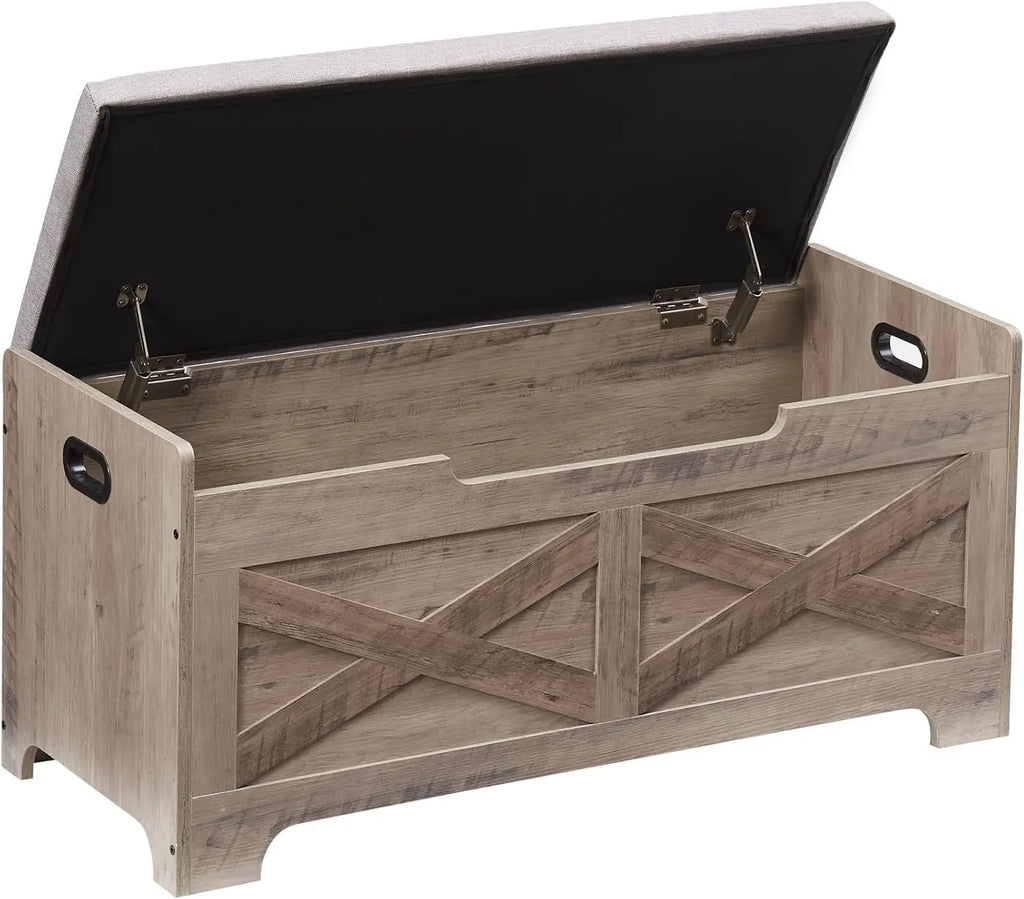 Storage Bench Storage Chest with 2 Safety Hinges Liftable top Shoe Bench Retro Wooden