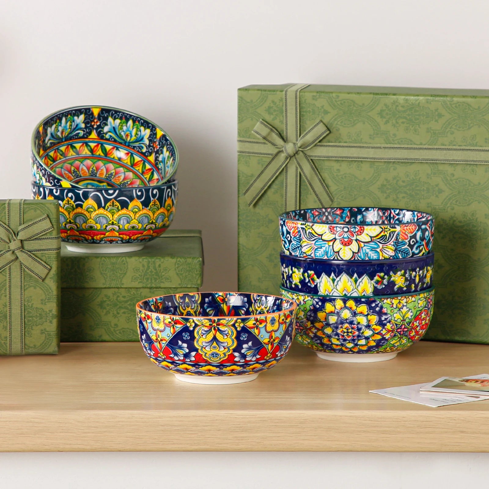 6/12 Piece Cereal Bowls Set 28 Oz Ceramic  Bohemian style