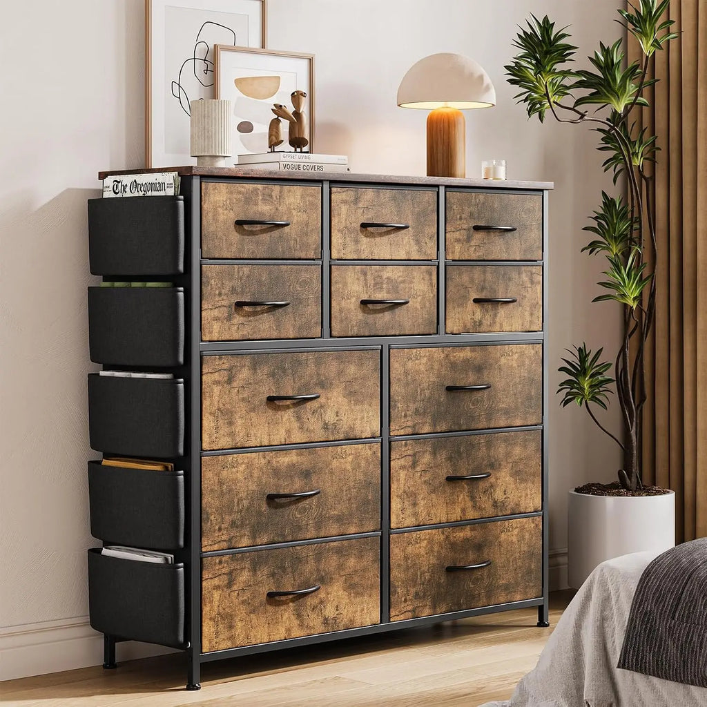 12-Drawer Dresser with Side Pockets,