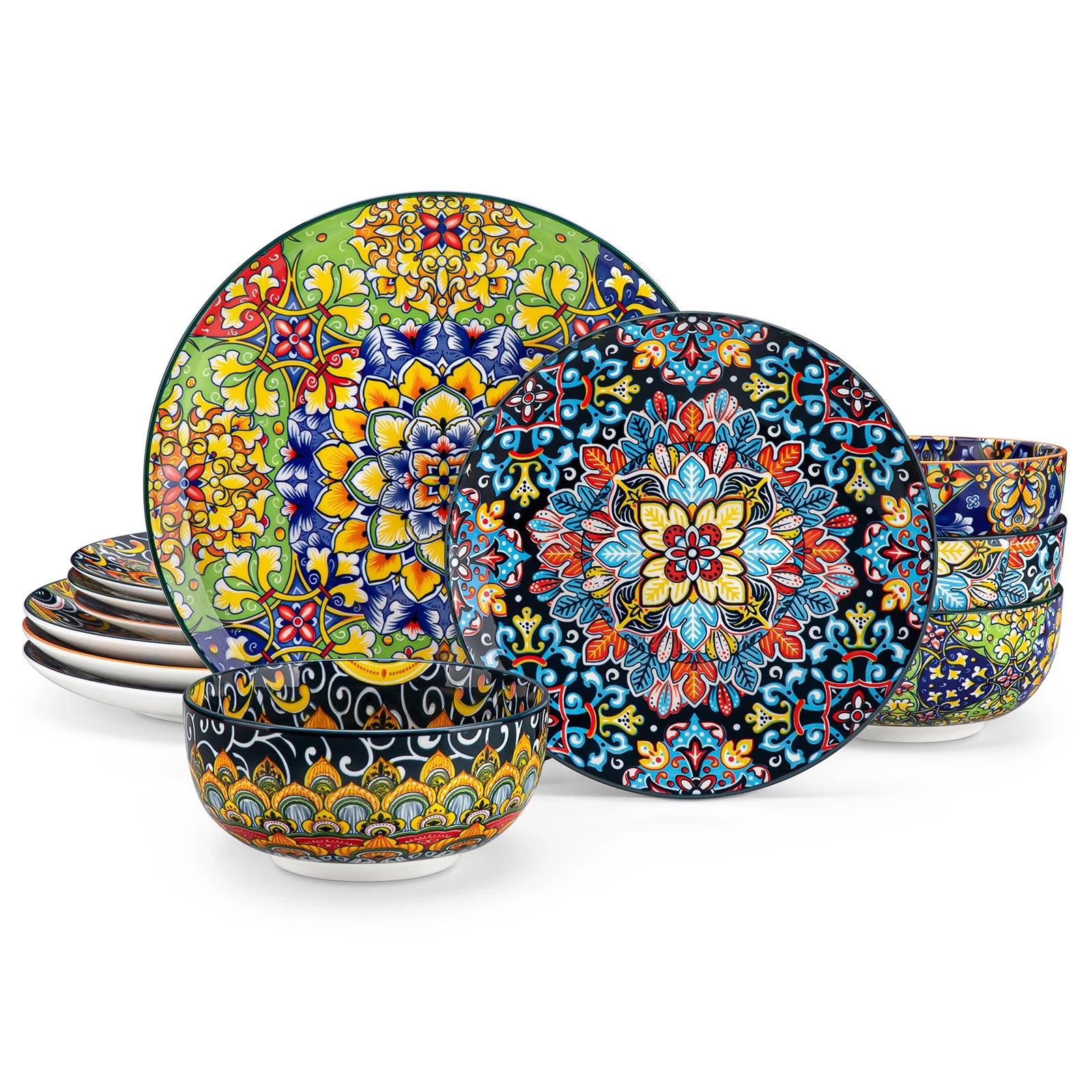 Vancasso 12/16/18/24 Piece Bohemian Stoneware Ceramic Dinnerware Set  Dinner/Dessert Plate/Cereal/Pasta Bowl For 6