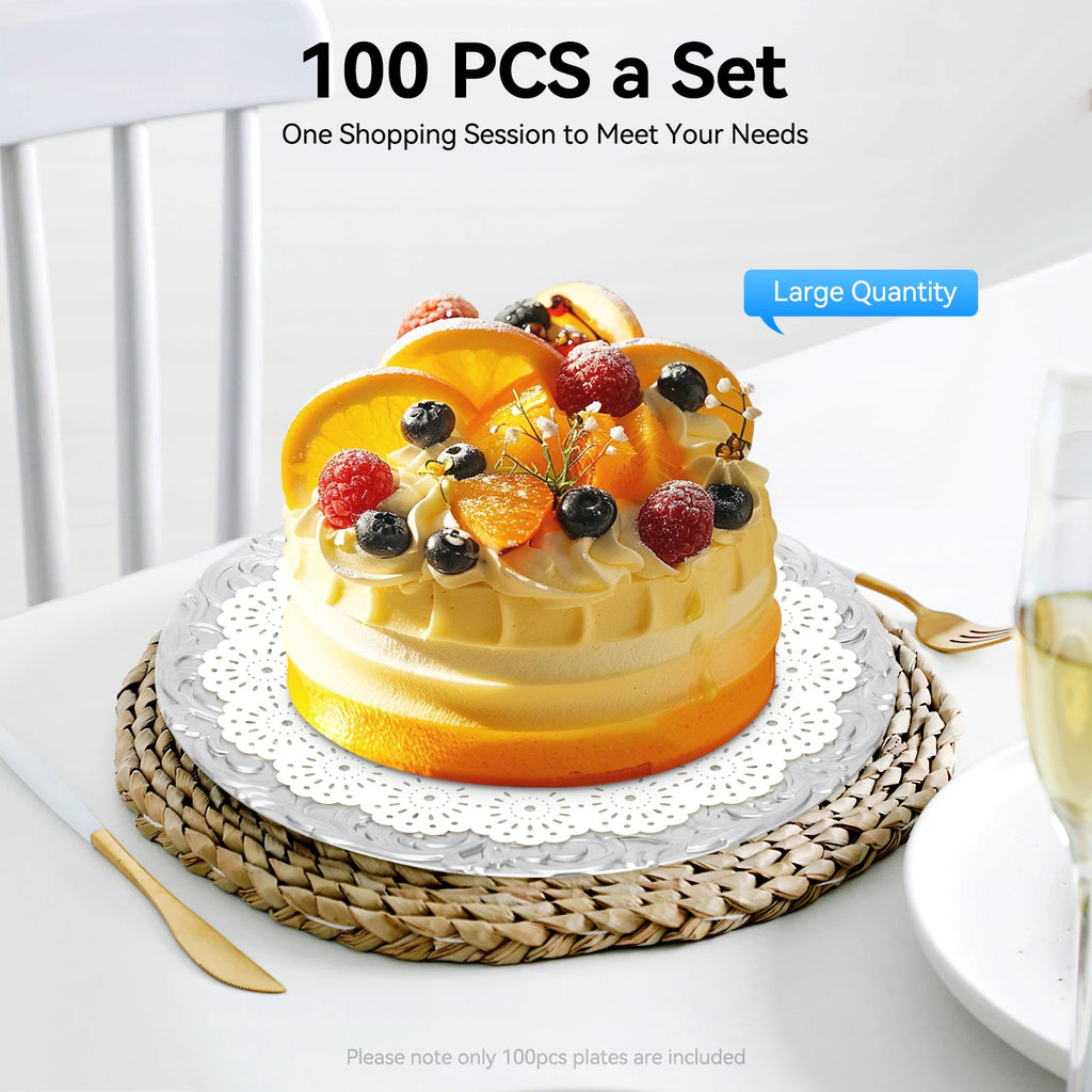 100 Pcs Silver Round Charger Plates Set, Reusable or Disposable multi-use