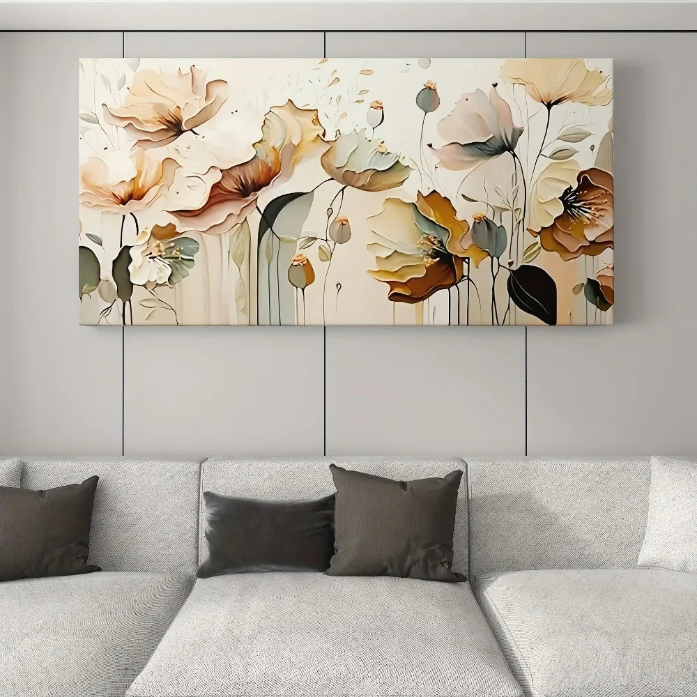 Abstract floral canvas art, pine frame 1.5  neutral palette