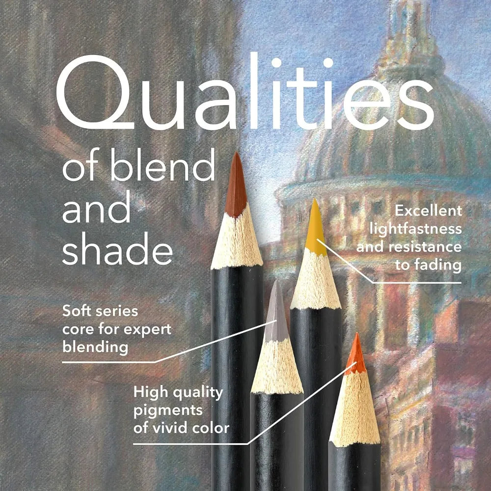 24 Premium Colored Pencils in Tin Box, Smooth Pigmented Cores for Cityscape Art