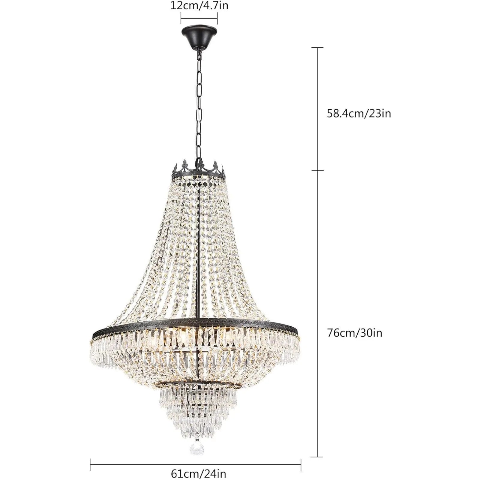 9-Light French Empire Modern Crystal Chandelier D24" × H30" Luxury Indoor Pendant Ceiling Lighting Fixture