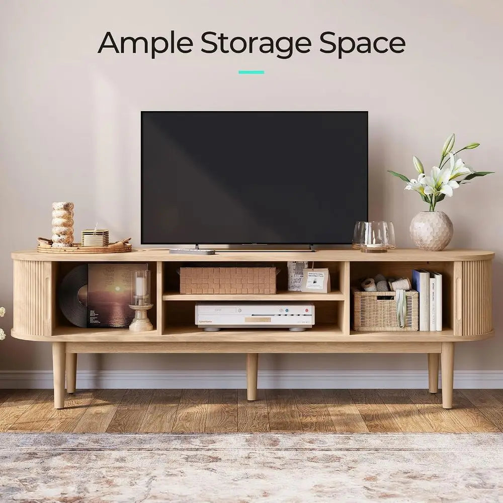 70" luted TV Stand or TVs up to 80 Inch, Century ern Entertainment Center with Storage Cabinet and Sliding Doors