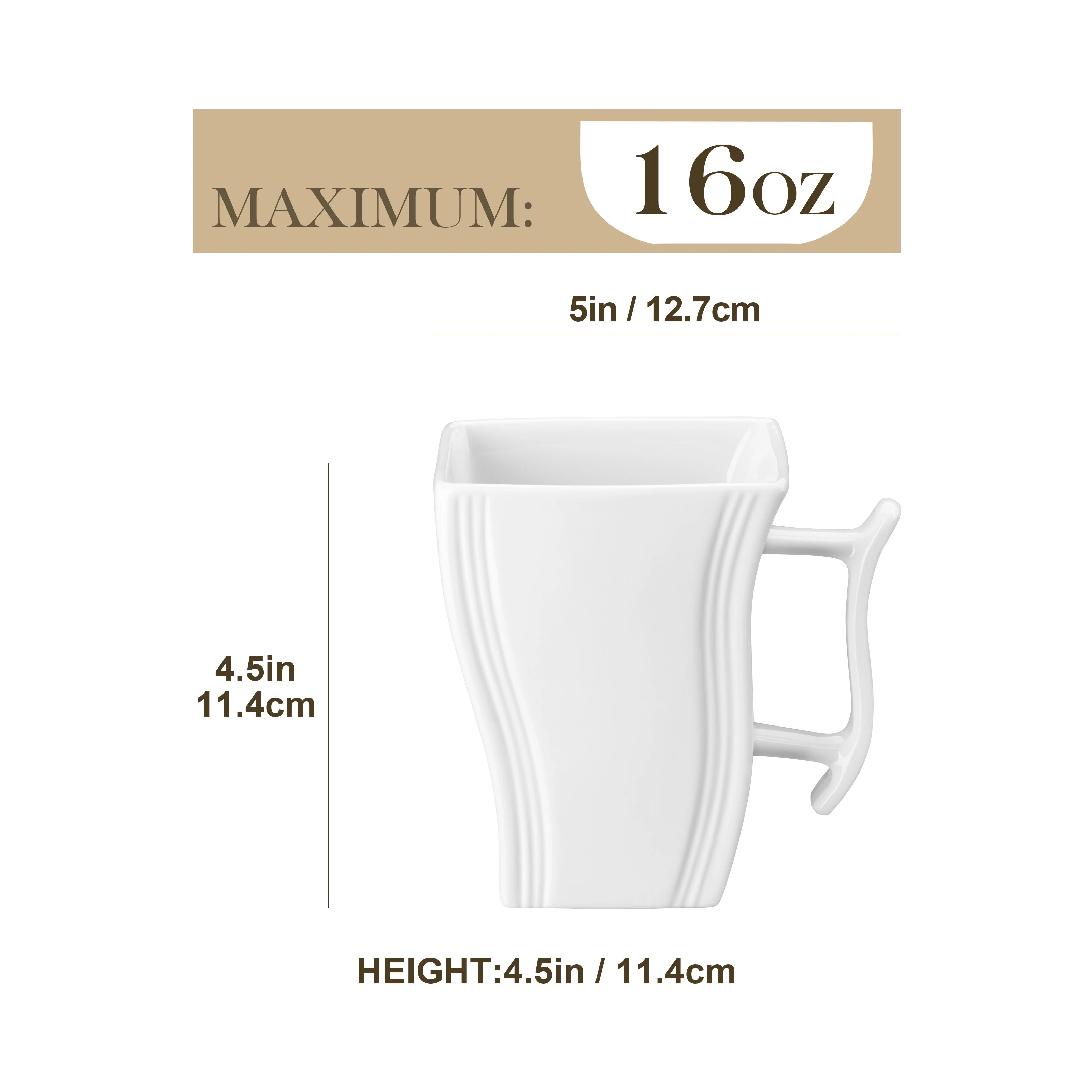 6 Piece White and Marble Coffee Service Set Cream White Porcelain Square Coffee Cups 5.5 Inch 500ML