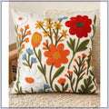 Boho Embroidered Pillow Cover 18x18 - Spring Summer Floral Cushion Case with Zipper for Couch Sofa
